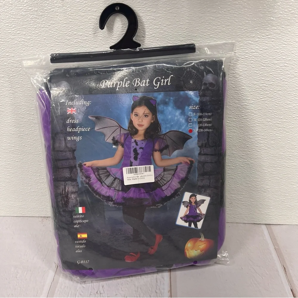 NWT‎ Girls Bat Witch Costume Halloween Cosplay Fancy Dress Up with Bat Wings XL